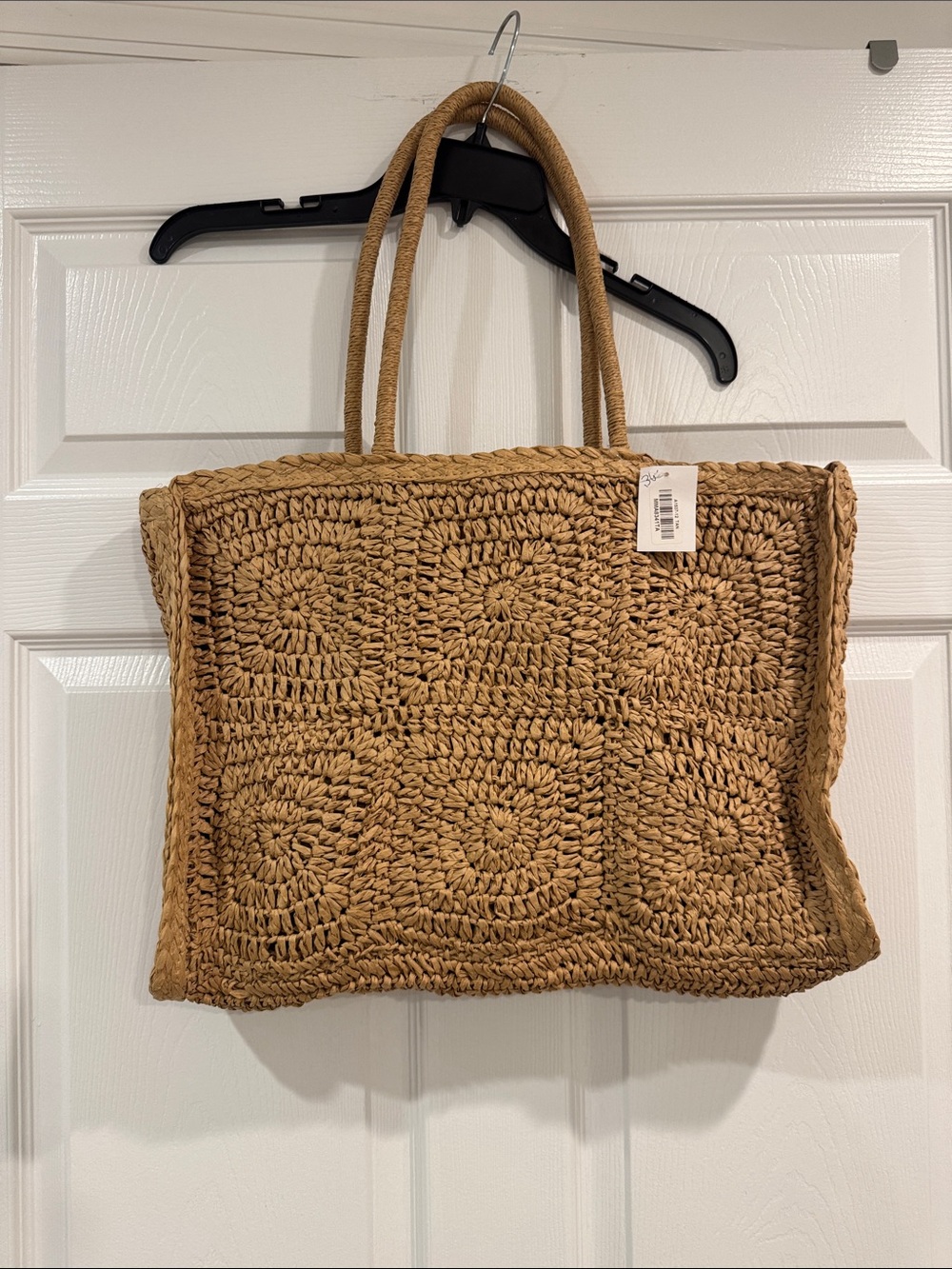 Source Unknown Tan Crochet Tote Bag